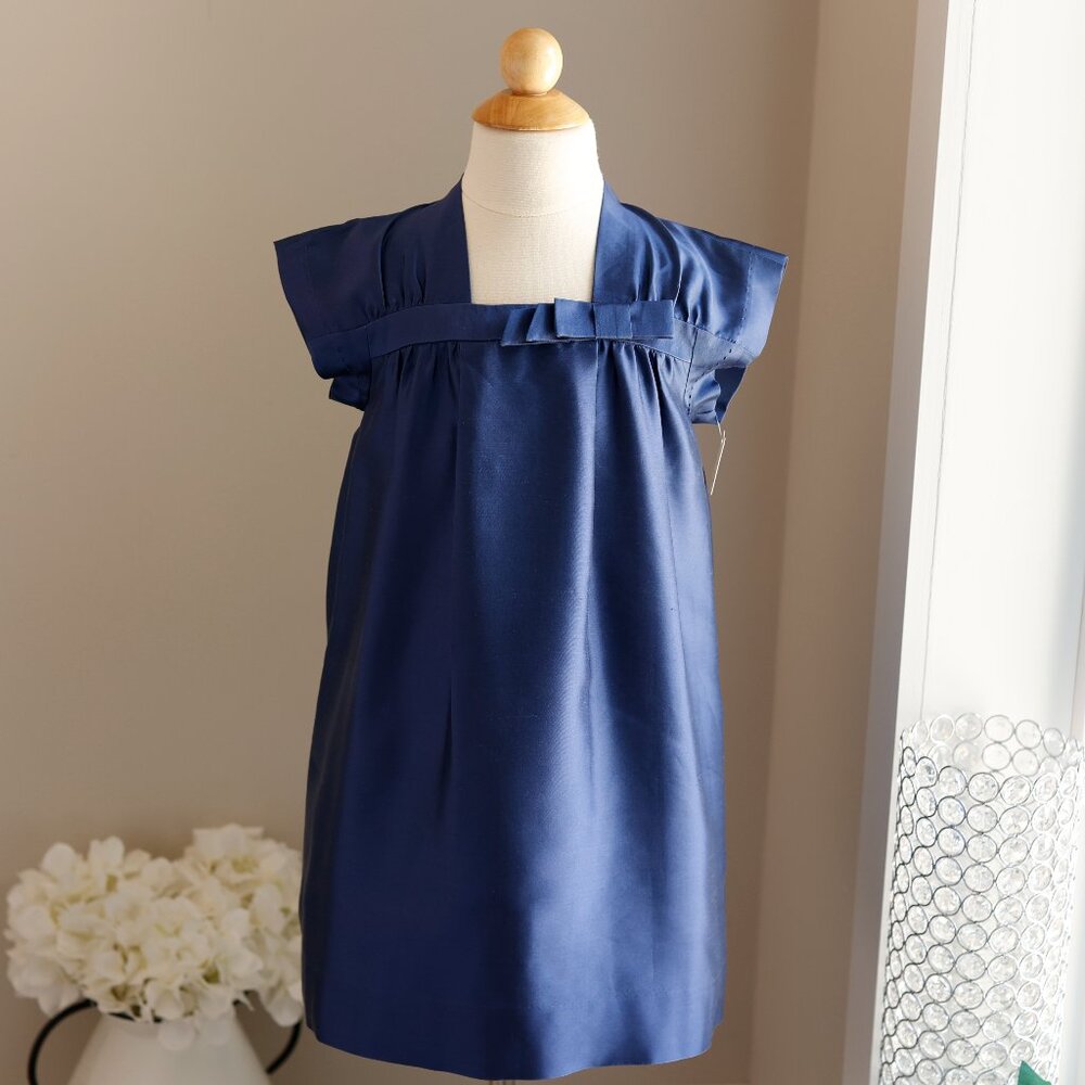 Navy Blue 100% Silk Dress JCrew Kids Crewcuts Size 6-7 Party Special Occasion